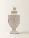 Ceramic pet memorial urn with French Bulldog figure at the crown, handcrafted porcelain dog urn